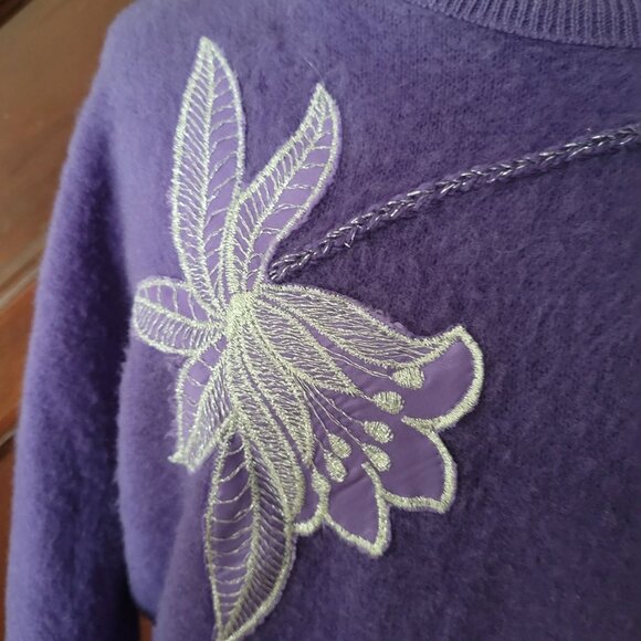 Purple Acrylic Sweater With Embroidered Floral Design - Picture 2 of 6